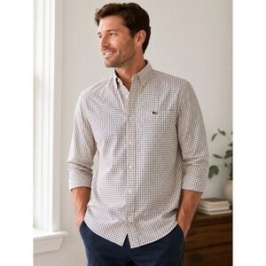 Vineyard Vines Whale Shirt Mens XS Blue White Check Stretch Button Up